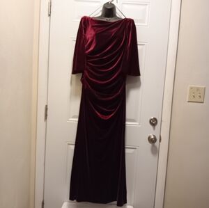 Eliza J| Elegant Burgundy Velvet Capelet Draped Gown Sz 14